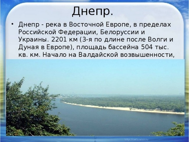 Днепр река на карте Беларуси, Украины от истока до устья. Ширина
