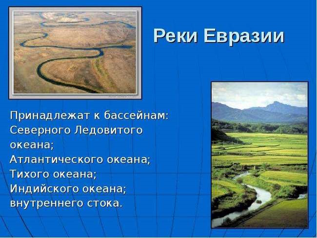 Реки Евразии на карте. Список, названия